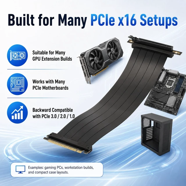 Alt view image 5 of 5 - Pomya PCIe 4.0 X16 Riser Cable 400mm 90 Degree GPU Extension Cable