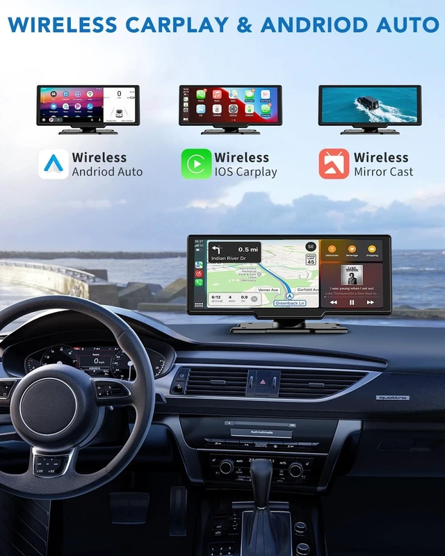 Alt view image 2 of 5 - 10.26" Portable Apple CarPlay Screen for Car, Wireless CarPlay & Android Auto Touch Screen, 4K Dash Cam, 1080P Backup Camera, Bluetooth 5.0, FM Transmitter, Mirror Link, Phone Navigation