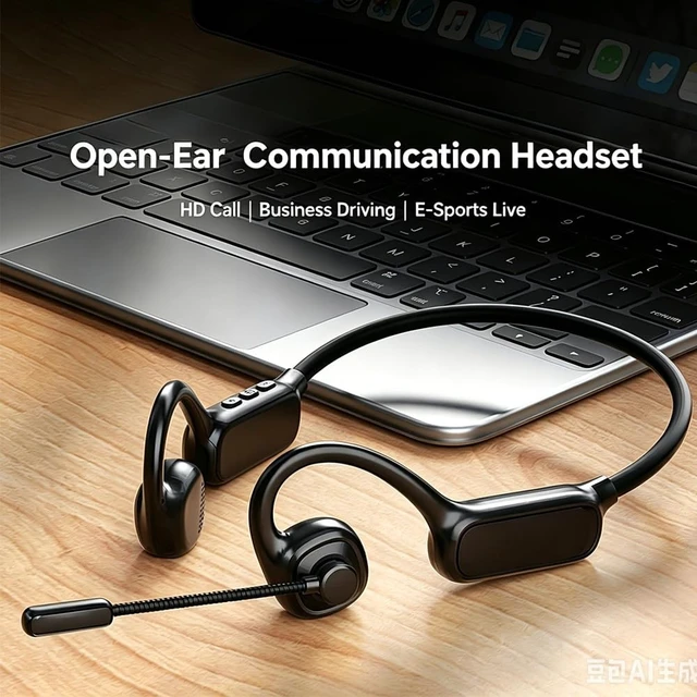 Alt view image 2 of 5 - AYI Air Conduction Open Ear Headphones with 270 Rotating External Microphone Bluetooth Headset Smart ENC Call Noise Canceling Dual Device Pairing Ergonomic Fit for Office Driving Sports-Black