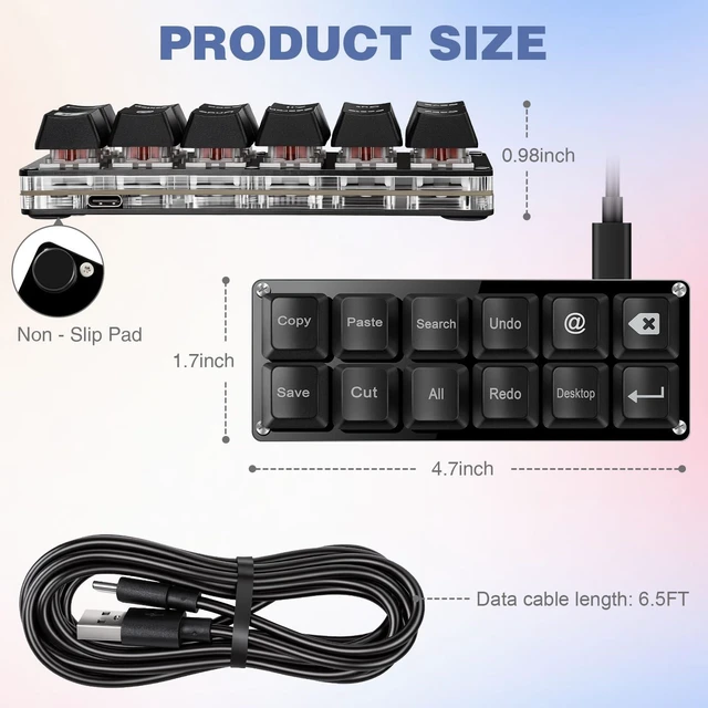 Alt view image 2 of 5 - Mini 12-Key Copy Paste Programmable Keyboard Hotswappable Mechanical Switch