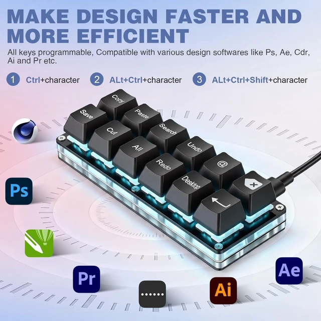 Alt view image 5 of 5 - Mini 12-Key Copy Paste Programmable Keyboard Hotswappable Mechanical Switch