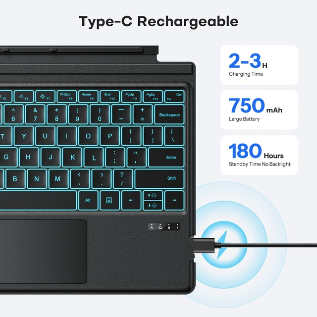 Alt view image 3 of 5 - TECURS Wireless Keyboard for Microsoft Surface Pro 11/10/9/8/X