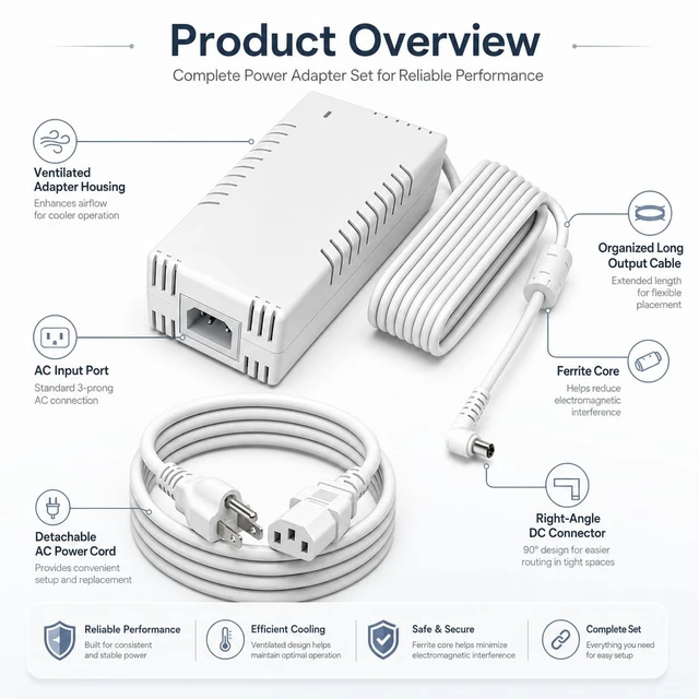 Alt view image 3 of 5 - 54V 210W Power Adapter Compatible with Ubiquiti UACC-Adapter-AC-210W, Replacement AC DC Power Supply for UniFi US-XG-6POE, USW-Ultra-210W and 6/8-Port PoE Switches, Industrial Grade, White