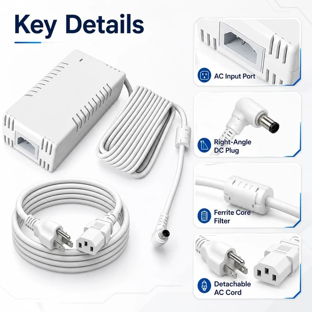 Alt view image 2 of 5 - 54V 210W Power Adapter Compatible with Ubiquiti UACC-Adapter-AC-210W, Replacement AC DC Power Supply for UniFi US-XG-6POE, USW-Ultra-210W and 6/8-Port PoE Switches, Industrial Grade, White