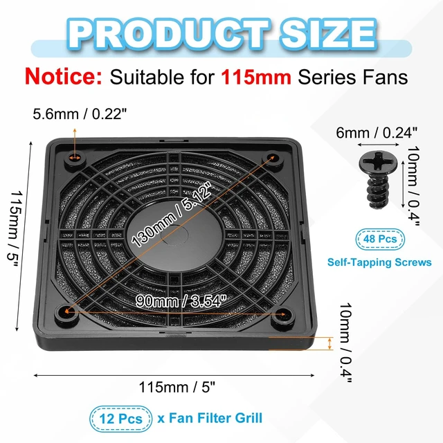 Alt view image 2 of 5 - PATIKIL 110mm Fan Filter Grill, 12 Pcs Plastic Ventilation Dustproof Grill Cover Cooling Ventilator with Screws for Industry Workshop Computer Case Refrigerators Air Conditioning, Black