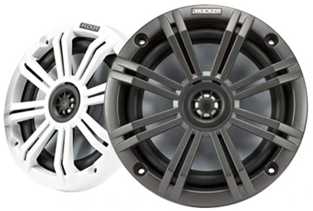 Alt view image 2 of 5 - 2 Pair (Qty 4) of Kicker KM 6.5" 195 Watt Peak Power Marine Coaxial Boat Speakers with Charcoal and White Grilles, Speaker Wire