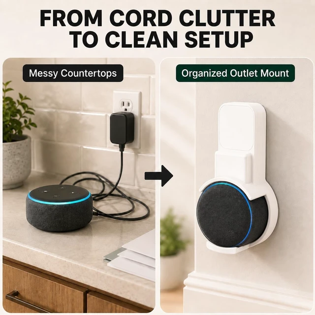 Alt view image 5 of 5 - SplashNColor Outlet Mount for Echo Dot 3rd Generation Space-Saving Wall Plug Holder ^^ Friction Fit Smart Speaker Socket Bracket for Home