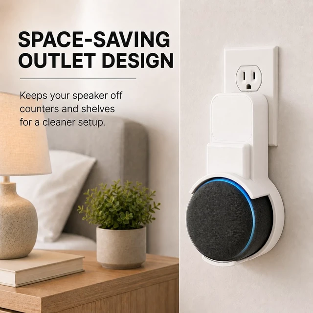 Alt view image 2 of 5 - SplashNColor Outlet Mount for Echo Dot 3rd Generation Space-Saving Wall Plug Holder ^^ Friction Fit Smart Speaker Socket Bracket for Home