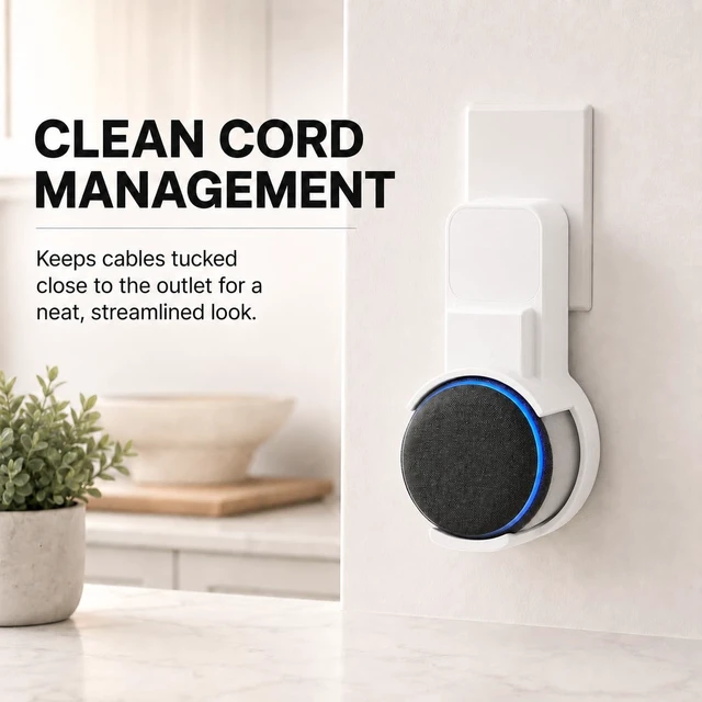Alt view image 3 of 5 - SplashNColor Outlet Mount for Echo Dot 3rd Generation Space-Saving Wall Plug Holder ^^ Friction Fit Smart Speaker Socket Bracket for Home