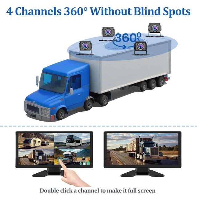 Alt view image 3 of 5 - VEKOOTO Truck Camera System, 4CH Backup Camera with 10.36'' Touch Screen, Waterproof 4 AHD Rear Side View Camera, for Truck/Semi-Trailer/Camper/RV/Bus