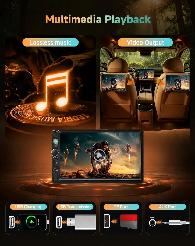 Alt view image 4 of 5 - Driauto 7 inch Double Din Car Stereo with Bluetooth Mirror Link, 2 Din Touch Screen Car Radio Audio Receiver Steering Wheel Control AHD Reverse Camera FM EQ Type-C/USB/AUX Share Video Colorful Light