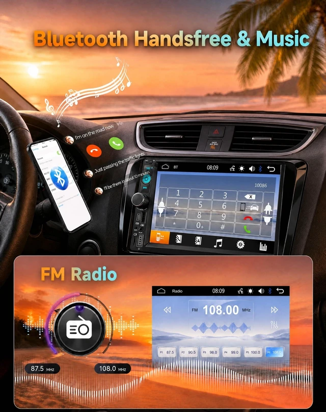 Alt view image 2 of 5 - Driauto 7 inch Double Din Car Stereo with Bluetooth Mirror Link, 2 Din Touch Screen Car Radio Audio Receiver Steering Wheel Control AHD Reverse Camera FM EQ Type-C/USB/AUX Share Video Colorful Light
