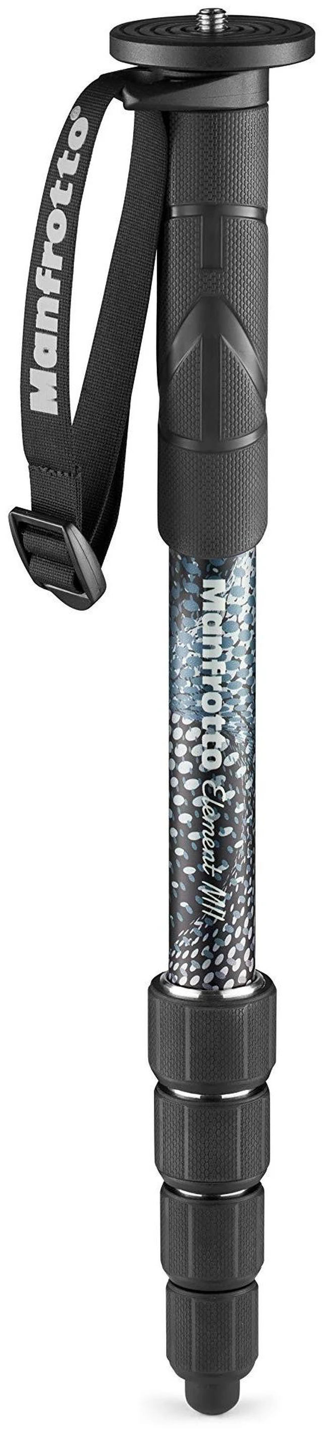 Main image of Manfrotto Element MII MMELMIIA5BK, Lightweight 5-Section Aluminium Travel Camera Monopod, with Wrist Strap, Rubber Grip, Twist Locks, Load up 15kg, for Compact Cameras, Mirrorless, DSLR, Black
