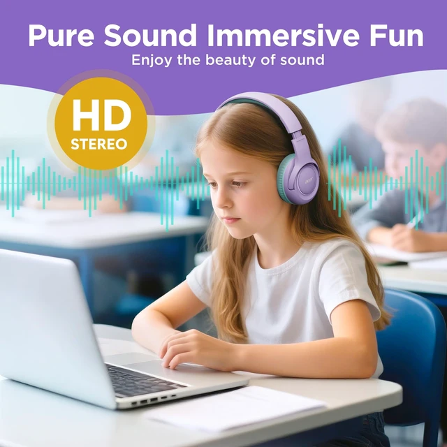 Alt view image 4 of 5 - Acer Kids Headphones for School, USB-C-3.5mm Dongle, w/Mic HK03
