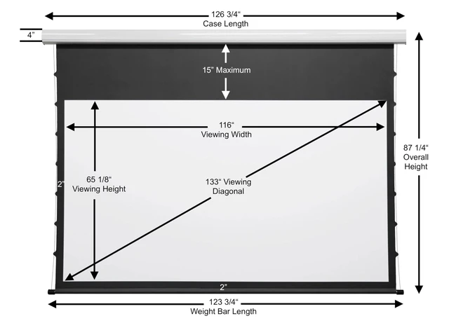 Alt view image 5 of 5 - Tensioned Motorized Electric Drop Down 4K/8K Projection Screen, 133" Diagonal 16:9 Matte White with White Aluminum Case Silver Ticket Products P169133