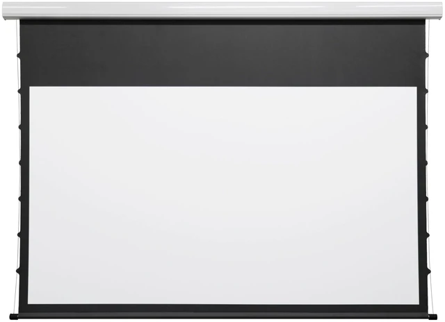 Main image of Tensioned Motorized Electric Drop Down 4K/8K Projection Screen, 133" Diagonal 16:9 Matte White with White Aluminum Case Silver Ticket Products P169133