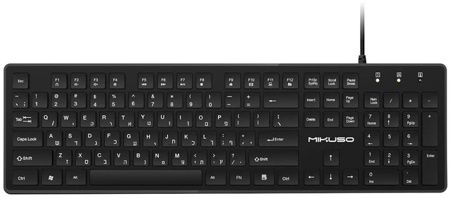 Main image of MIKUSO Hebrew English Keyboard USB Wired - 104 Keys Full-Size Laser Letter