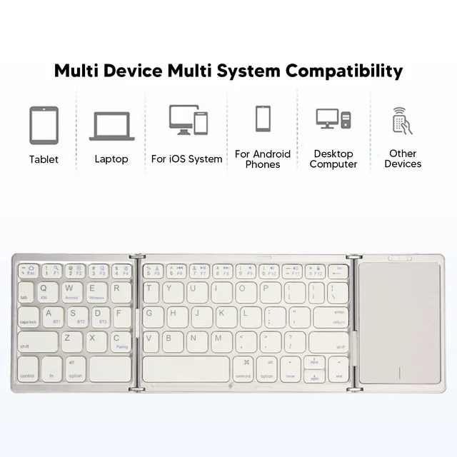 Alt view image 5 of 5 - Zunate Foldable Bluetooth Keyboard with Touchpad, Rechargeable Full Size Slim Pocket Folding Keyboard, USB C Portable Keyboard for Android, PC, Tablet (Silvery