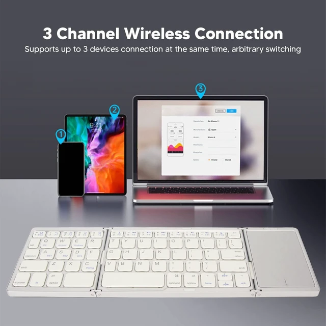 Alt view image 3 of 5 - Zunate Foldable Bluetooth Keyboard with Touchpad, Rechargeable Full Size Slim Pocket Folding Keyboard, USB C Portable Keyboard for Android, PC, Tablet (Silvery