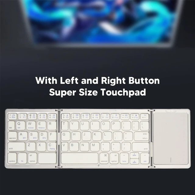 Alt view image 2 of 5 - Zunate Foldable Bluetooth Keyboard with Touchpad, Rechargeable Full Size Slim Pocket Folding Keyboard, USB C Portable Keyboard for Android, PC, Tablet (Silvery