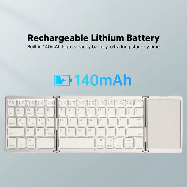 Alt view image 4 of 5 - Zunate Foldable Bluetooth Keyboard with Touchpad, Rechargeable Full Size Slim Pocket Folding Keyboard, USB C Portable Keyboard for Android, PC, Tablet (Silvery