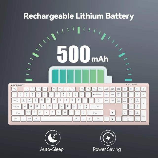 Alt view image 4 of 5 - TECKNET Bluetooth Keyboard Rechargeable 4-Device (2.4G+BT)