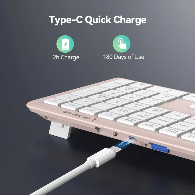 Alt view image 3 of 5 - TECKNET Bluetooth Keyboard Rechargeable 4-Device (2.4G+BT)