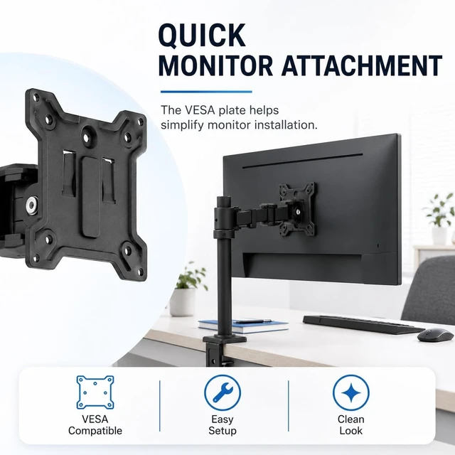 Alt view image 2 of 5 - Pivotix Single Monitor Desk Mount, Adjustable Pole, 17-27 Inch, VESA 75/100