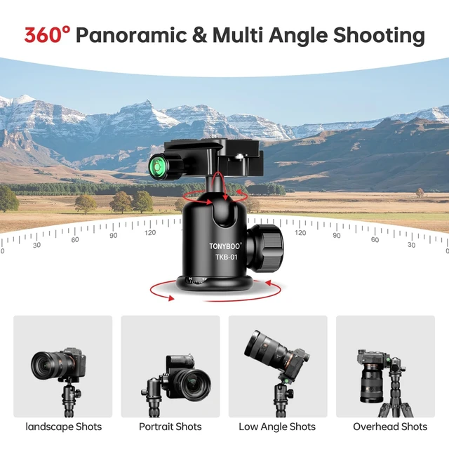 Alt view image 3 of 5 - TONYBOO Carbon Fiber Tripod with 360 Ball Head, 63" Lightweight Travel Camera Tripod, 2-in-1 Compact Monopod Stand for DSLR, Heavy Duty Professional Shooting Tripod for Outdoor Hiking Photography