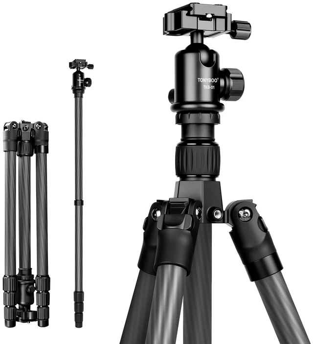 Main image of TONYBOO Carbon Fiber Tripod with 360 Ball Head, 63" Lightweight Travel Camera Tripod, 2-in-1 Compact Monopod Stand for DSLR, Heavy Duty Professional Shooting Tripod for Outdoor Hiking Photography