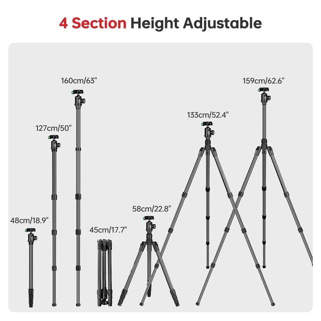 Alt view image 4 of 5 - TONYBOO Carbon Fiber Tripod with 360 Ball Head, 63" Lightweight Travel Camera Tripod, 2-in-1 Compact Monopod Stand for DSLR, Heavy Duty Professional Shooting Tripod for Outdoor Hiking Photography