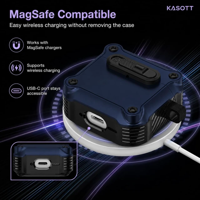 Alt view image 3 of 5 - KASOTT for AirPods Pro 3 Case (2025), MagSafe, Secure Slide Lock, Carabiner