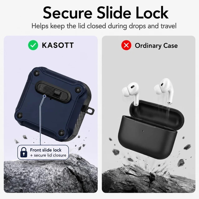 Alt view image 4 of 5 - KASOTT for AirPods Pro 3 Case (2025), MagSafe, Secure Slide Lock, Carabiner