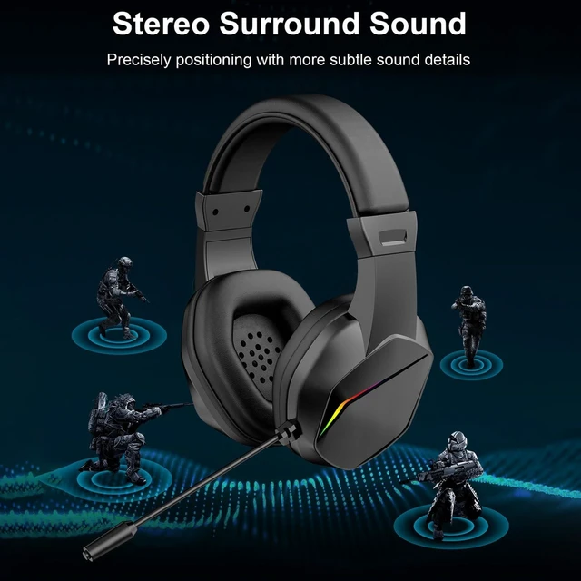 Alt view image 3 of 5 - PUSOKEI Wireless Gaming Headset, Bluetooth Low Latency Gaming Headphones with Microphone, LED Lights, Adjustable Volume, 40mm Drivers, Over Ear Headset for Esports, PC (Black+Wireless BT