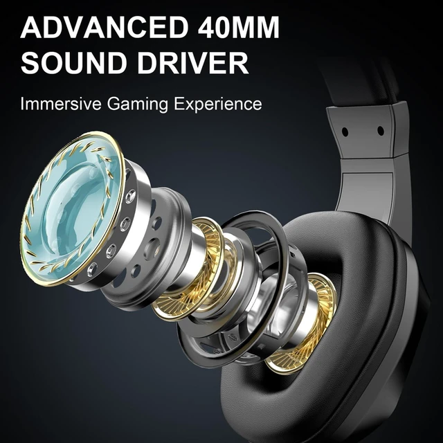 Alt view image 5 of 5 - PUSOKEI Wireless Gaming Headset, Bluetooth Low Latency Gaming Headphones with Microphone, LED Lights, Adjustable Volume, 40mm Drivers, Over Ear Headset for Esports, PC (Black+Wireless BT