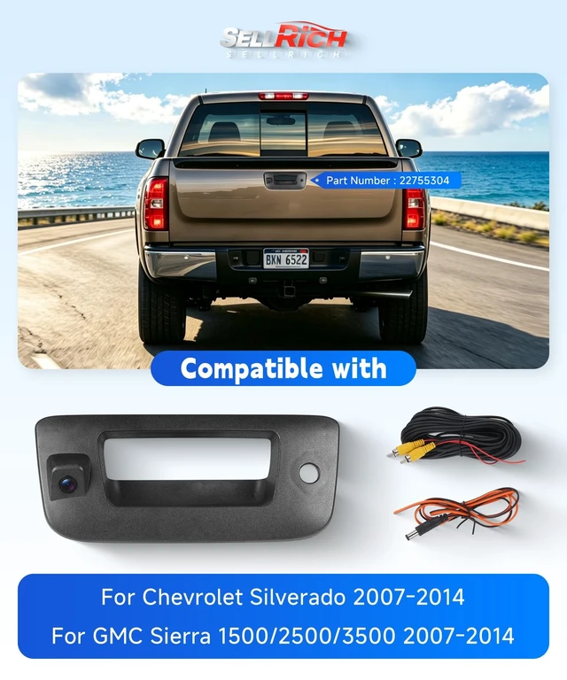 Alt view image 2 of 5 - Backup Camera with Tailgate Handle Compatible with 2007-2014 Chevrolet Chevy Silverado,GMC Sierra Truck 1500 2500 3500, Tailgate Handle Backup Kit Replaces #22755304,Wide Viewing Angle Waterproof