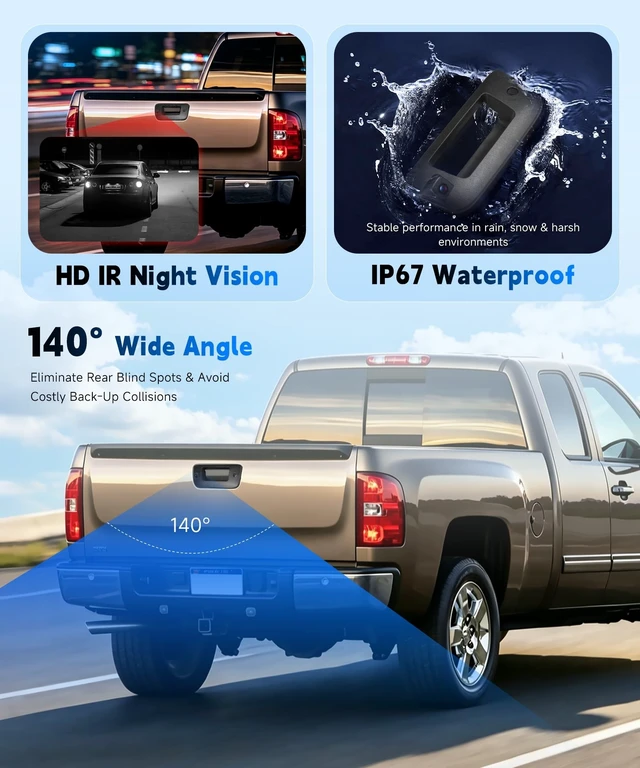 Alt view image 3 of 5 - Backup Camera with Tailgate Handle Compatible with 2007-2014 Chevrolet Chevy Silverado,GMC Sierra Truck 1500 2500 3500, Tailgate Handle Backup Kit Replaces #22755304,Wide Viewing Angle Waterproof