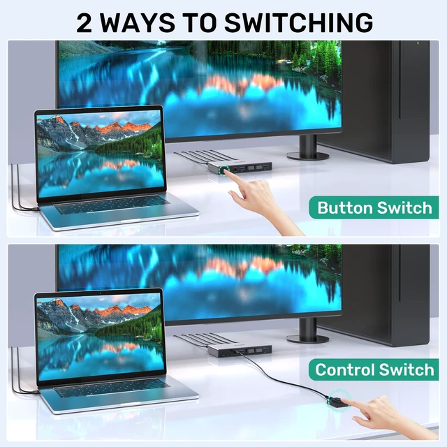 Alt view image 5 of 5 - SUIDEK 8K@60Hz DP KVM Switch 2 Computers 1 Monitor with USB 3.0 Ports
