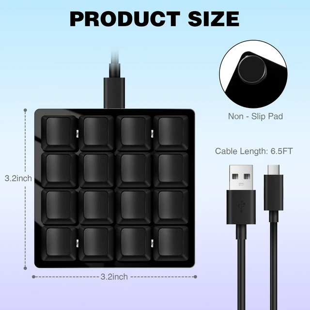 Alt view image 2 of 5 - Mini Black 16key Programmable Shortcut Key Keyboard for Game Office Working