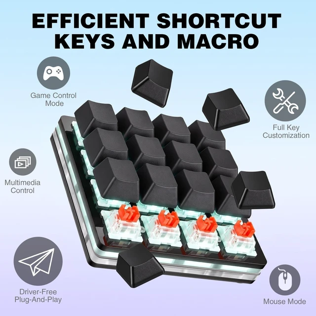 Alt view image 3 of 5 - Mini Black 16key Programmable Shortcut Key Keyboard for Game Office Working