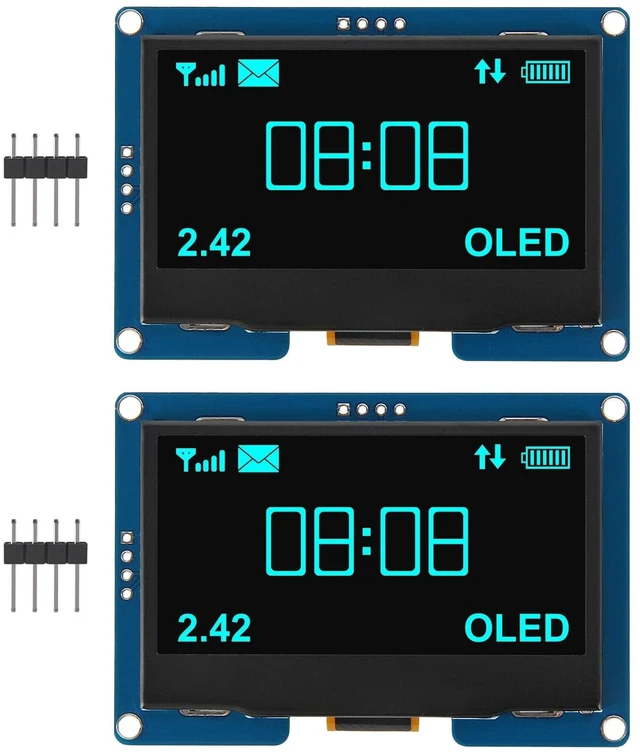 Main image of AITRIP 2PCS 2.4" 2.42 inch 128x64 OLED LCD Display Module SSD1309 12864 4 Pin IIC I2C Serial Interface for Arduino UNO R3 C51-Blue Light