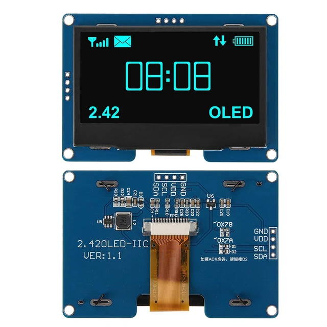Alt view image 2 of 5 - AITRIP 2PCS 2.4" 2.42 inch 128x64 OLED LCD Display Module SSD1309 12864 4 Pin IIC I2C Serial Interface for Arduino UNO R3 C51-Blue Light