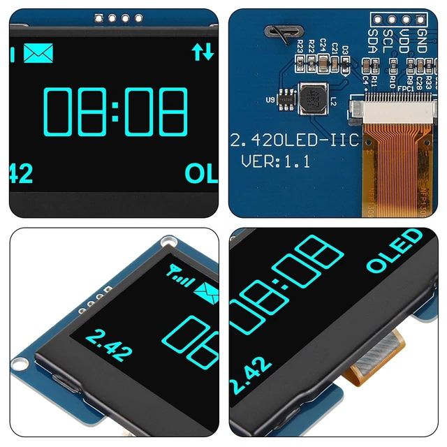Alt view image 3 of 5 - AITRIP 2PCS 2.4" 2.42 inch 128x64 OLED LCD Display Module SSD1309 12864 4 Pin IIC I2C Serial Interface for Arduino UNO R3 C51-Blue Light