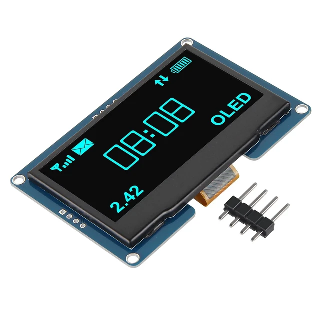Alt view image 5 of 5 - AITRIP 2PCS 2.4" 2.42 inch 128x64 OLED LCD Display Module SSD1309 12864 4 Pin IIC I2C Serial Interface for Arduino UNO R3 C51-Blue Light