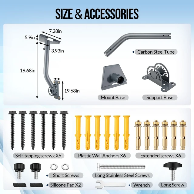 Alt view image 2 of 5 - Starlink Mount for Standard 4/4X & Gen 3 V3, Adjustable Wall Roof Pole Mount Kit with Aluminum Pipe Adapter, Heavy-Duty Stainless Steel, 360 Rotation