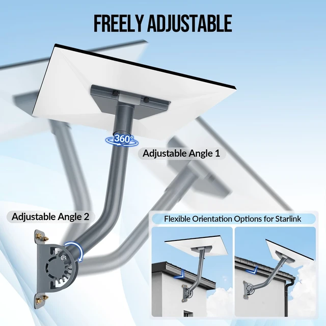 Alt view image 4 of 5 - Starlink Mount for Standard 4/4X & Gen 3 V3, Adjustable Wall Roof Pole Mount Kit with Aluminum Pipe Adapter, Heavy-Duty Stainless Steel, 360 Rotation
