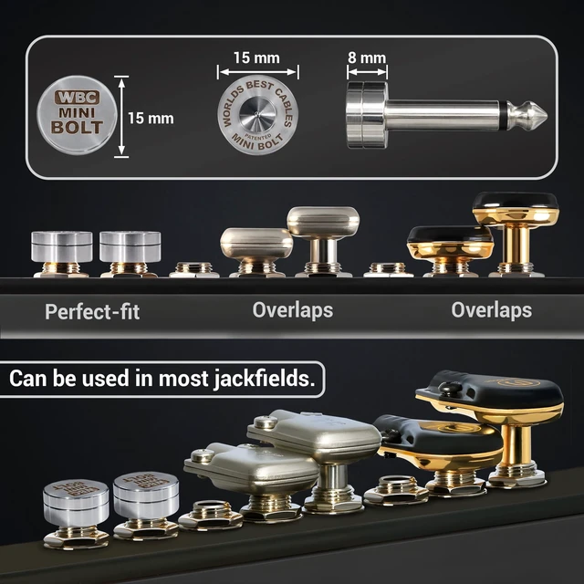 Alt view image 3 of 5 - 2 Units - 18 Inch - WBC-PRO-PEDAL 22 AWG - Low-Cap (18pF/ft) Pro-Grade Graphite-based - Dual-Shielded Pedal, Effects, Patch, instrument cable with WBC MINI BOLT Ultra-Small Angled TS Plugs