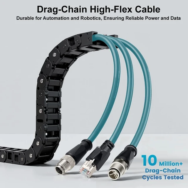 Alt view image 3 of 5 - Alvin's Cables M12 X-Code 8 Pin Male to RJ45 Ethernet Cable for Cognex Keyence Camera, High-Flex Cat6a Cable for Industrial Automation, Fieldbus Module, Robotics,25M/82ft Green