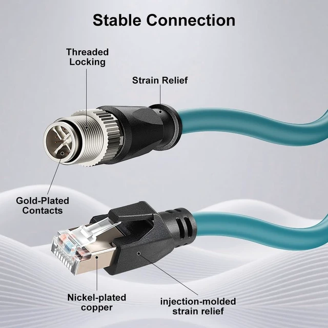 Alt view image 5 of 5 - Alvin's Cables M12 X-Code 8 Pin Male to RJ45 Ethernet Cable for Cognex Keyence Camera, High-Flex Cat6a Cable for Industrial Automation, Fieldbus Module, Robotics,25M/82ft Green
