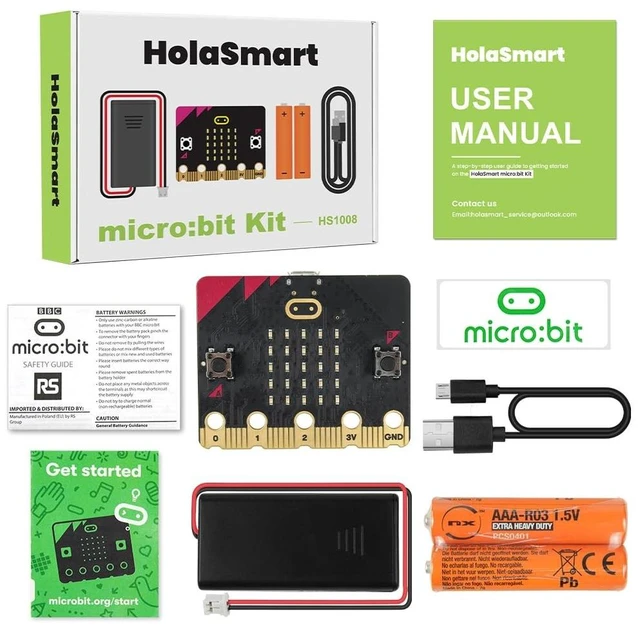 Main image of HolaSmart Micro:bit Board V2 Kit for Programming Education with USB Cable Battery Holder Built in Sensors 5x5 LED Matrix for School Teens Beginners